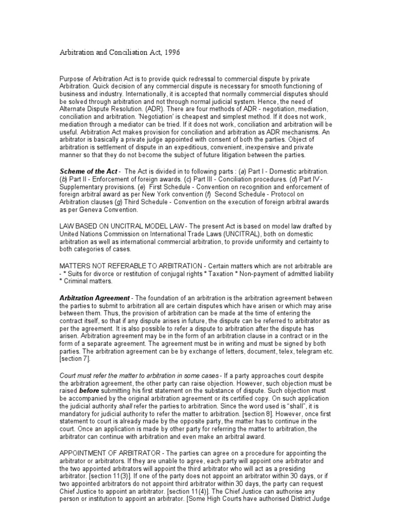 Arbitration and Conciliation Act 1996 | PDF | Arbitral Tribunal ...
