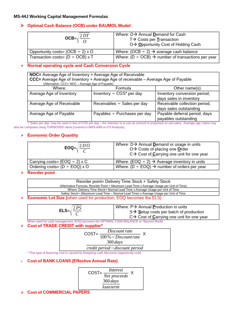 Ms WCM Formulas | PDF | Inventory | Business