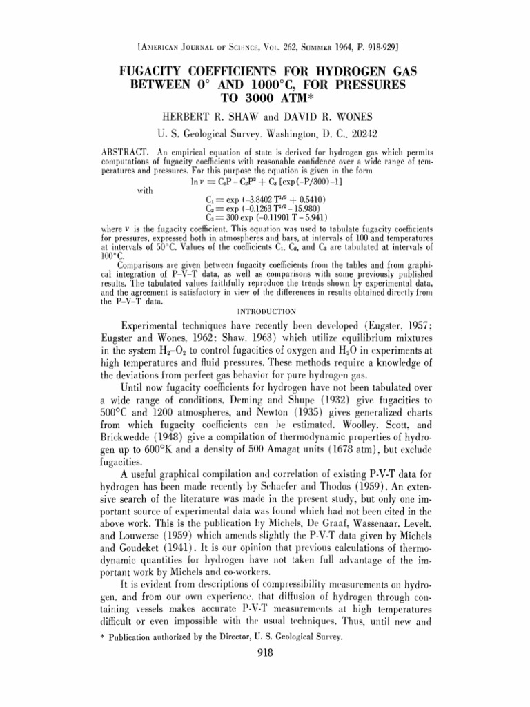 59094 Fugacity Coefficients for Hydrogen Gas Between o Degrees and 1000 ...