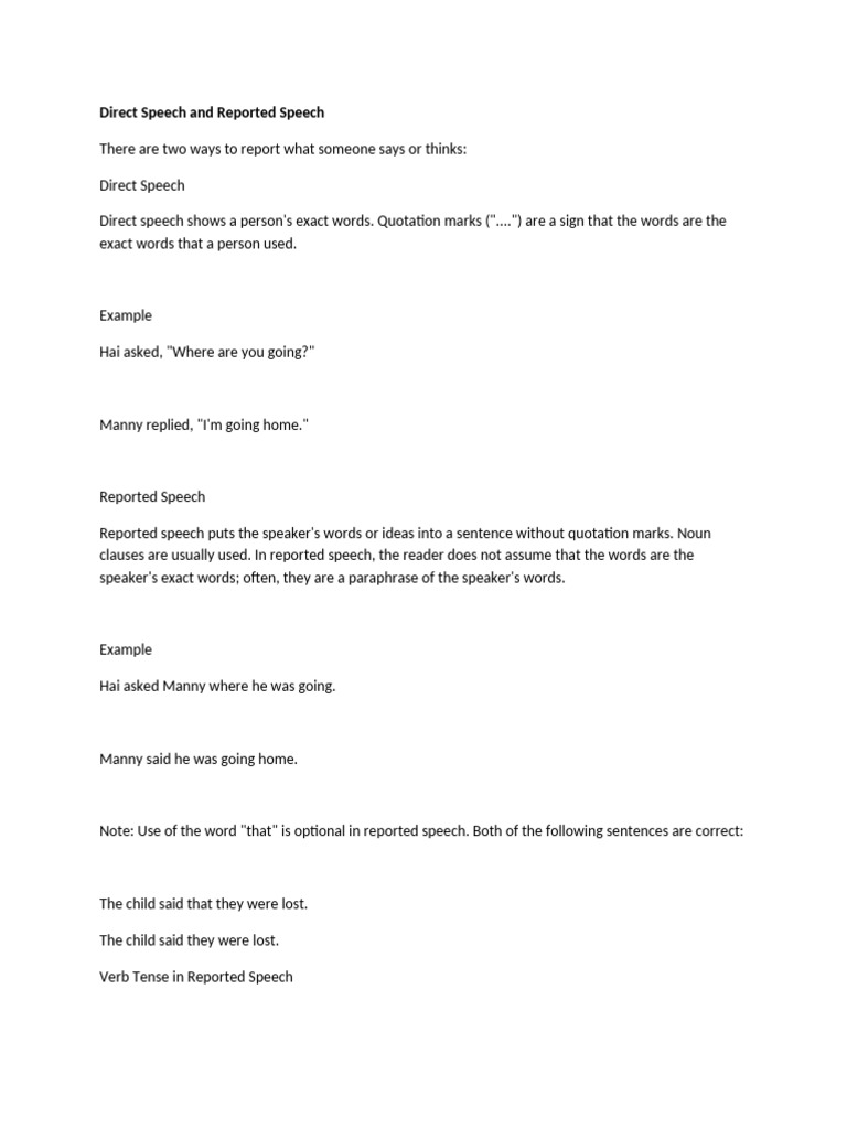 Direct vs Reported Speech Explained | PDF