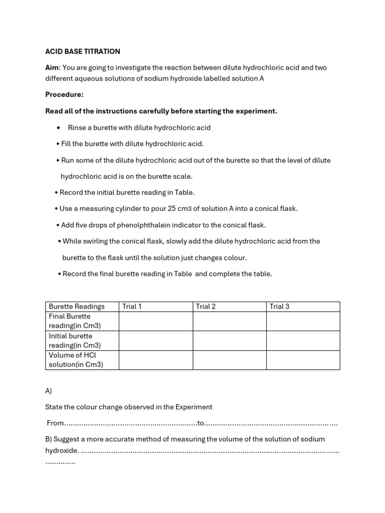 Acid Base Titration Procedure | PDF