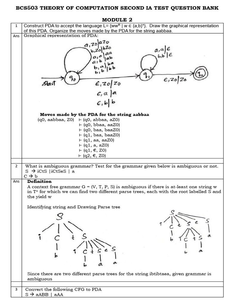 Theory of Computation Question Bank | PDF | Linguistics | Mathematics