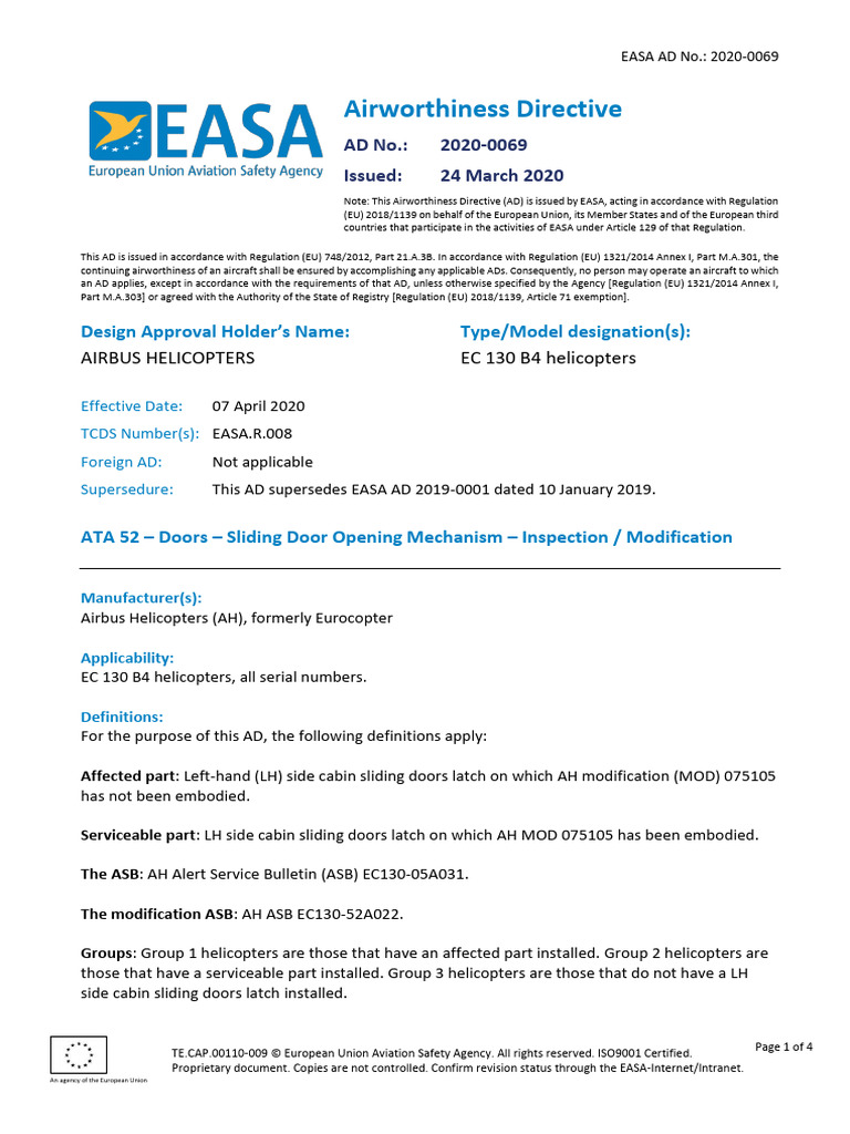 Easa Ad 2020-0069 1 | PDF | Aviation