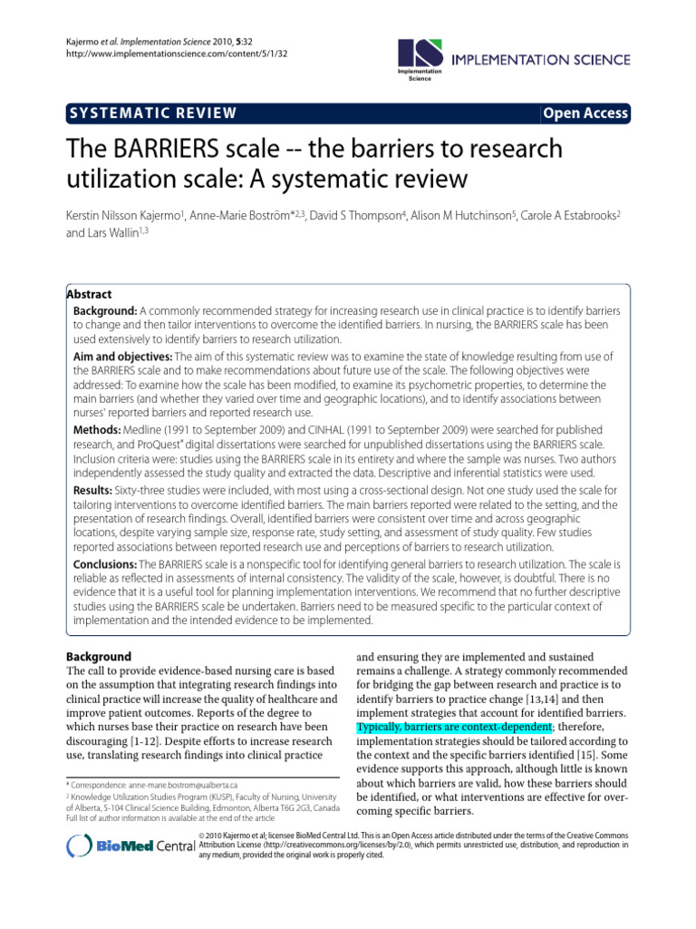 Systematic Review of BARRIERS Scale | PDF | Systematic Review