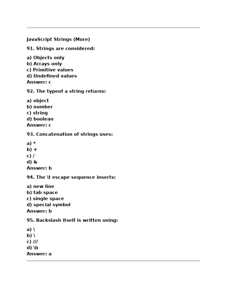 JavaScript Strings and Numbers Quiz | PDF
