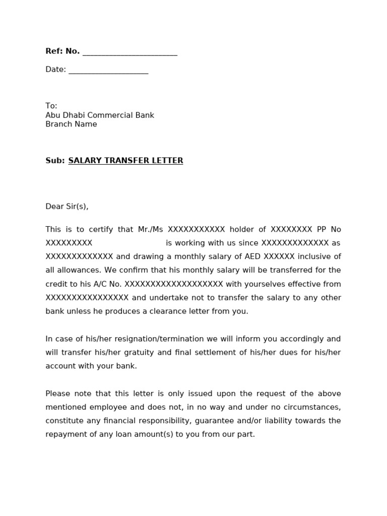 Salary Transfer Letter Template | PDF
