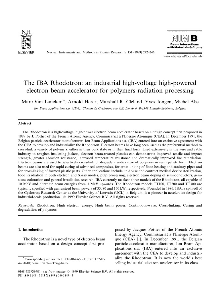 IBA Rhodotron: High-Power Electron Accelerator | PDF | Electron ...