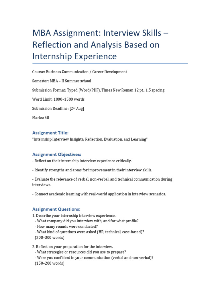Internship Interview Skills Reflection | PDF | Communication | Evaluation