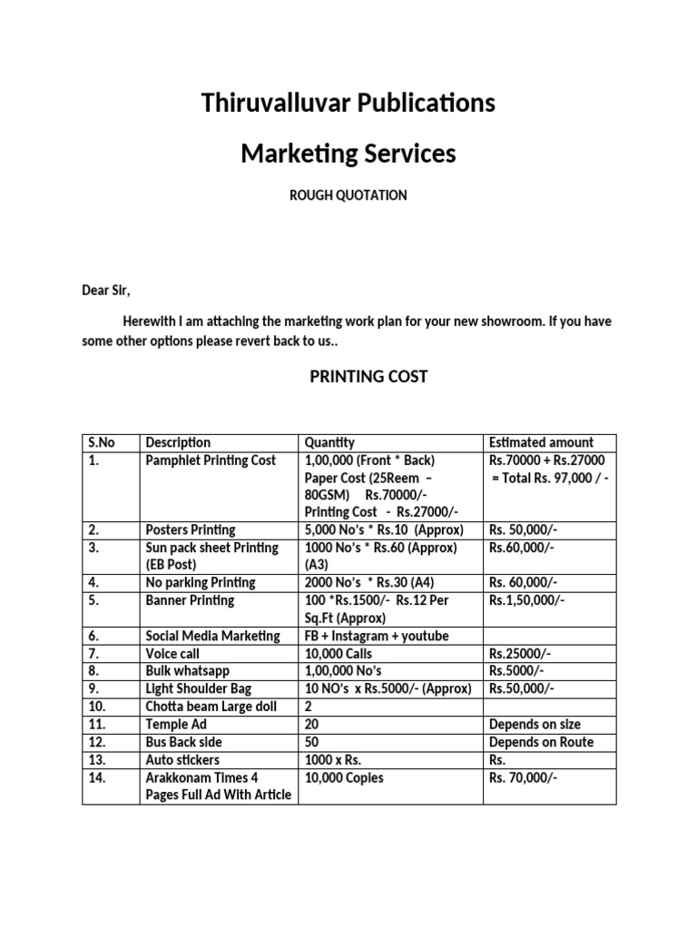 Marketing Quotation for Showroom Services | PDF | Chess Openings ...