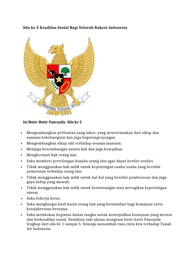 Butir2 Sila Ke 5 Keadilan Sosial Bagi Seluruh Rakyat Indonesia | PDF
