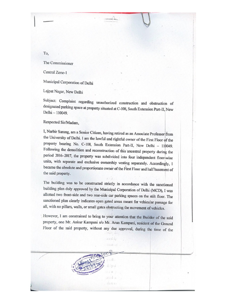 MCD Complaint Narbir South Ex | PDF