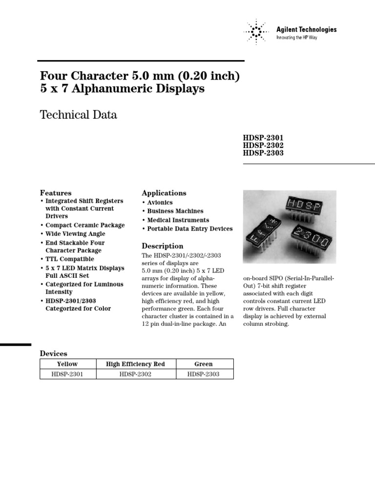 5x7 Alphanumeric LED Display Specs | PDF | Electronic Engineering ...