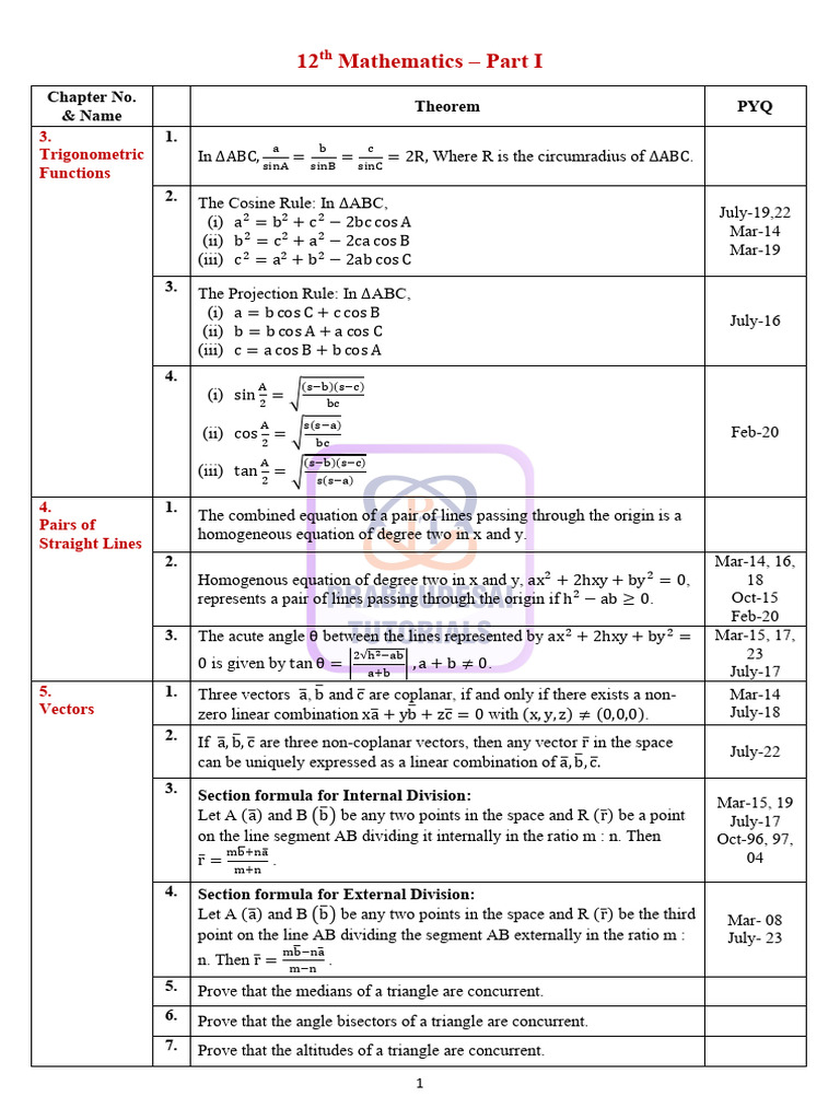 Mathematics 12th Part -1 | PDF | Euclid | Geometry