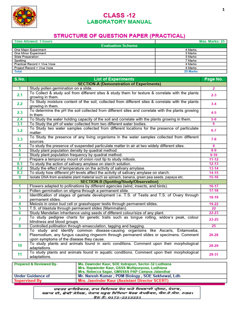 Class 12 Practical Lab Manual Guide | PDF | Mitosis | Chromosome