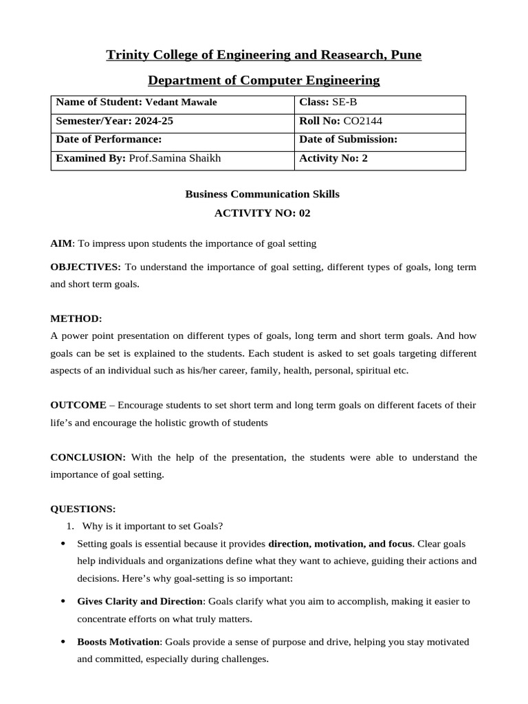 Importance of Goal Setting in Education | PDF | Goal | Goal Setting