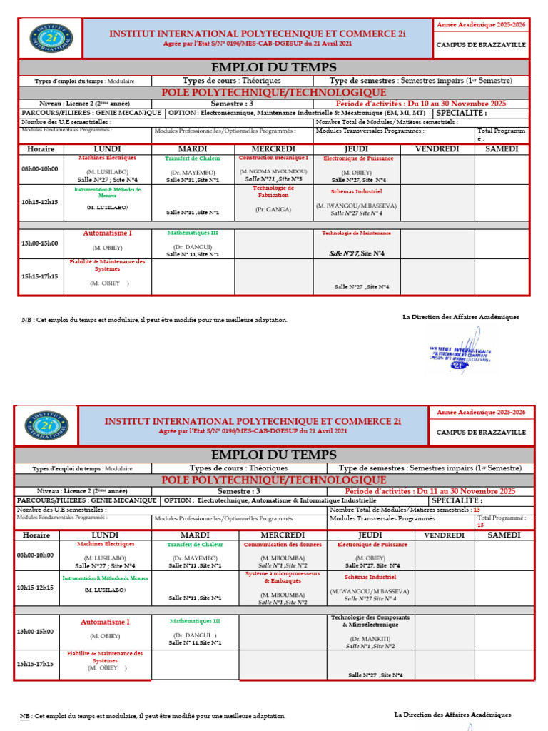 Emploi du temps Licence 2 2025-2026 | PDF | Informatique | Sciences ...