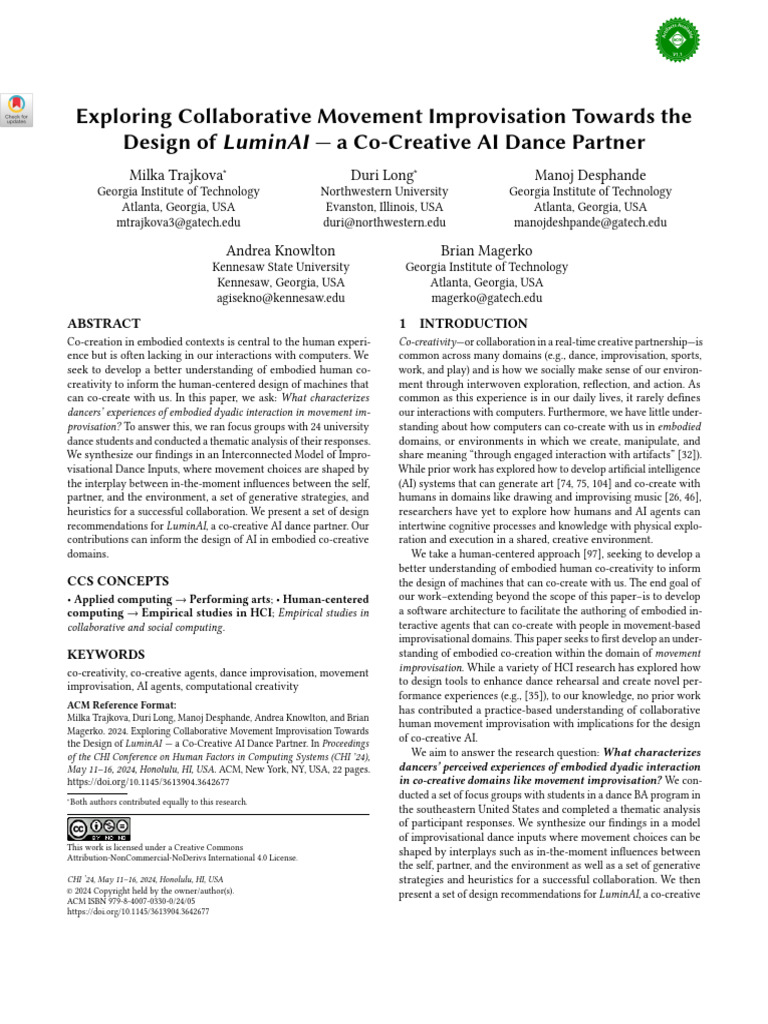 Designing LuminAI: Co-Creative AI Dance Partner | PDF | Dances ...