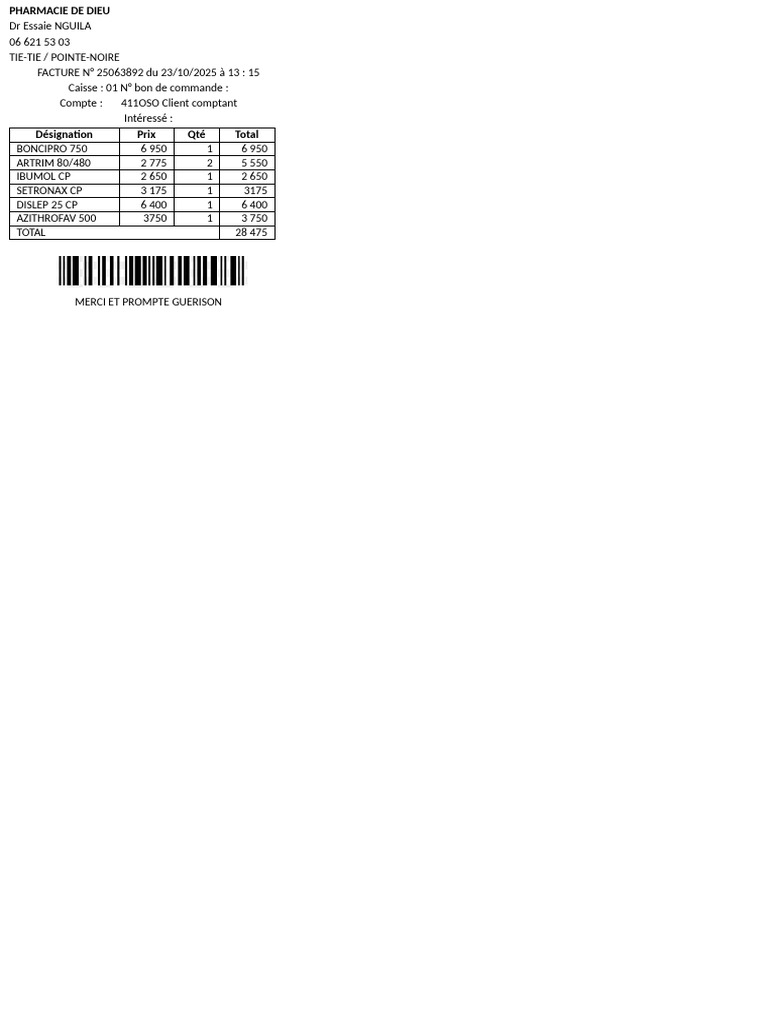 Facture Pharmacie de Dieu - 23/10/2025 | PDF