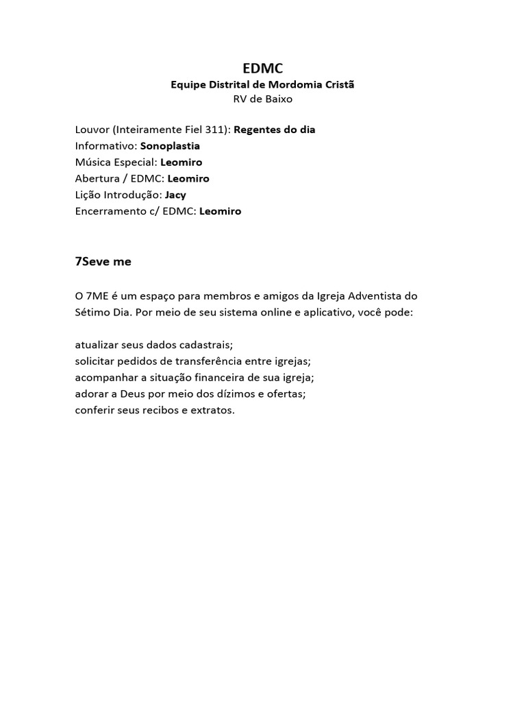 Informativo EDMC e 7ME para Membros | PDF