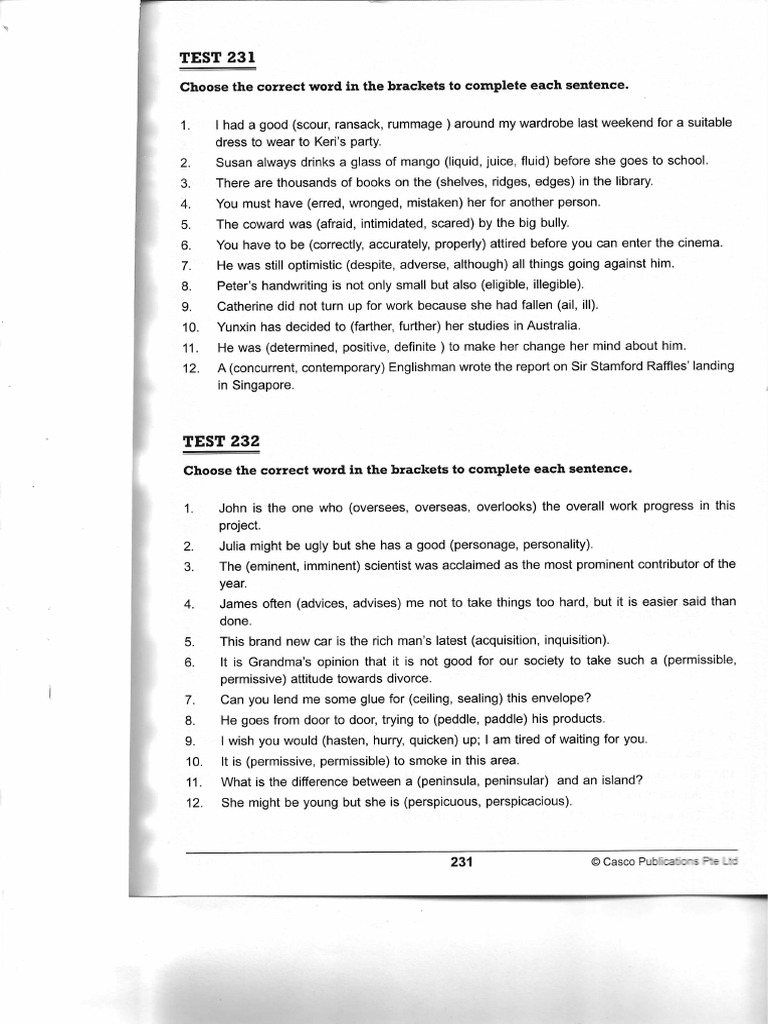 English o Level Confused Words Test | PDF