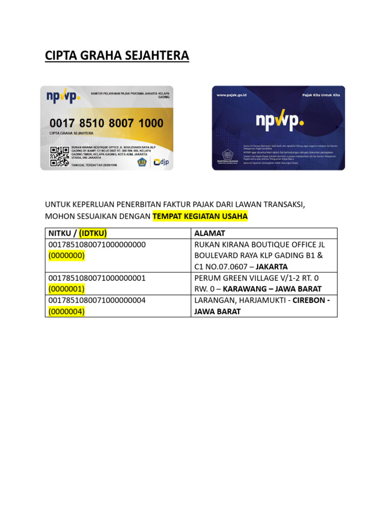 Contoh Dokumen Nitku untuk Pajak | PDF