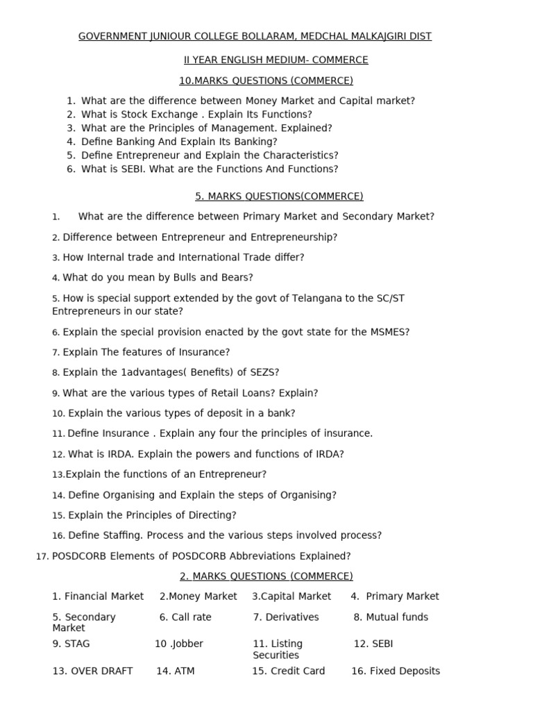 Commerce and Accounting Exam Questions | PDF | Debits And Credits ...
