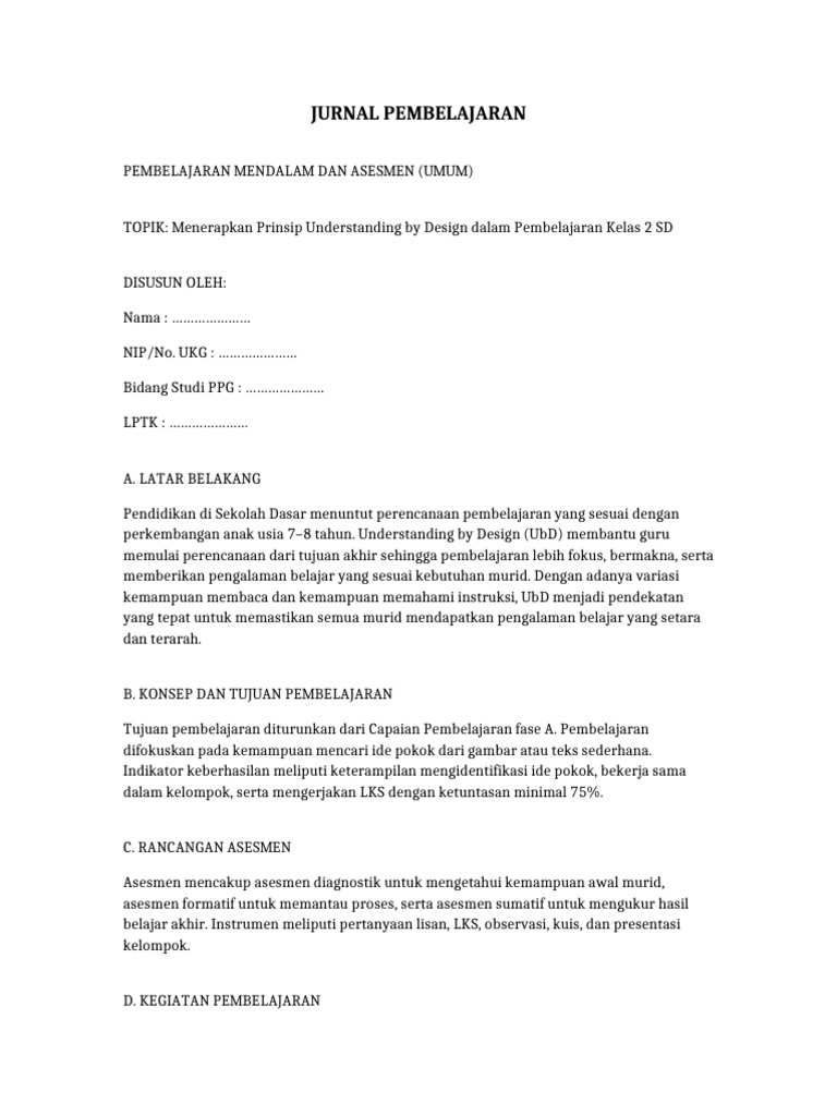 Pembelajaran Kelas 2 SD dengan UbD | PDF