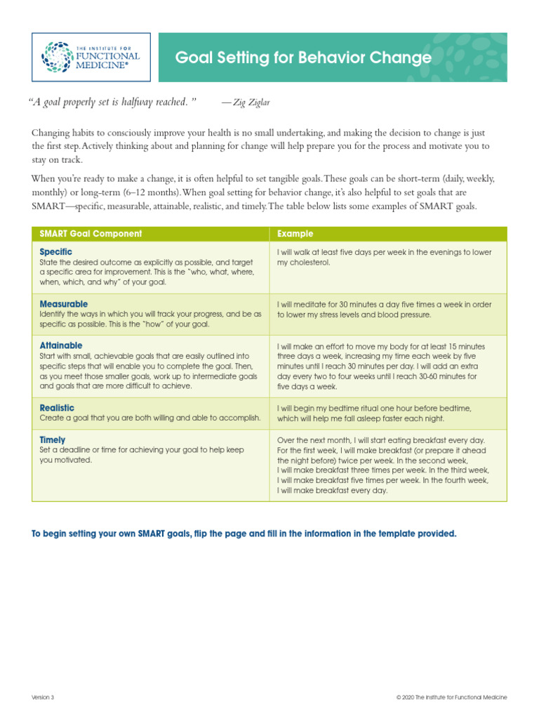 GH04 Goal Setting For Behavior Change - v3 | PDF | Goal | Goal Setting