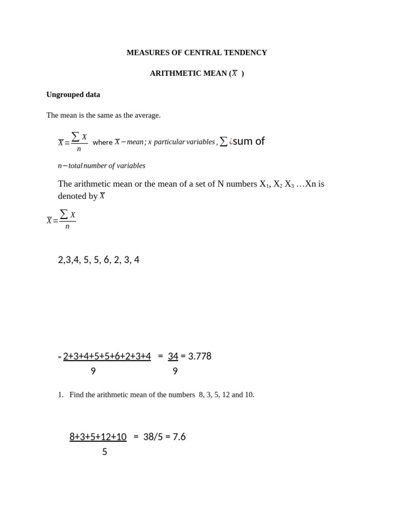 4 MEASURES of CENTRAL TENDENCY - Arithmetic Mean (Frequency Method ...