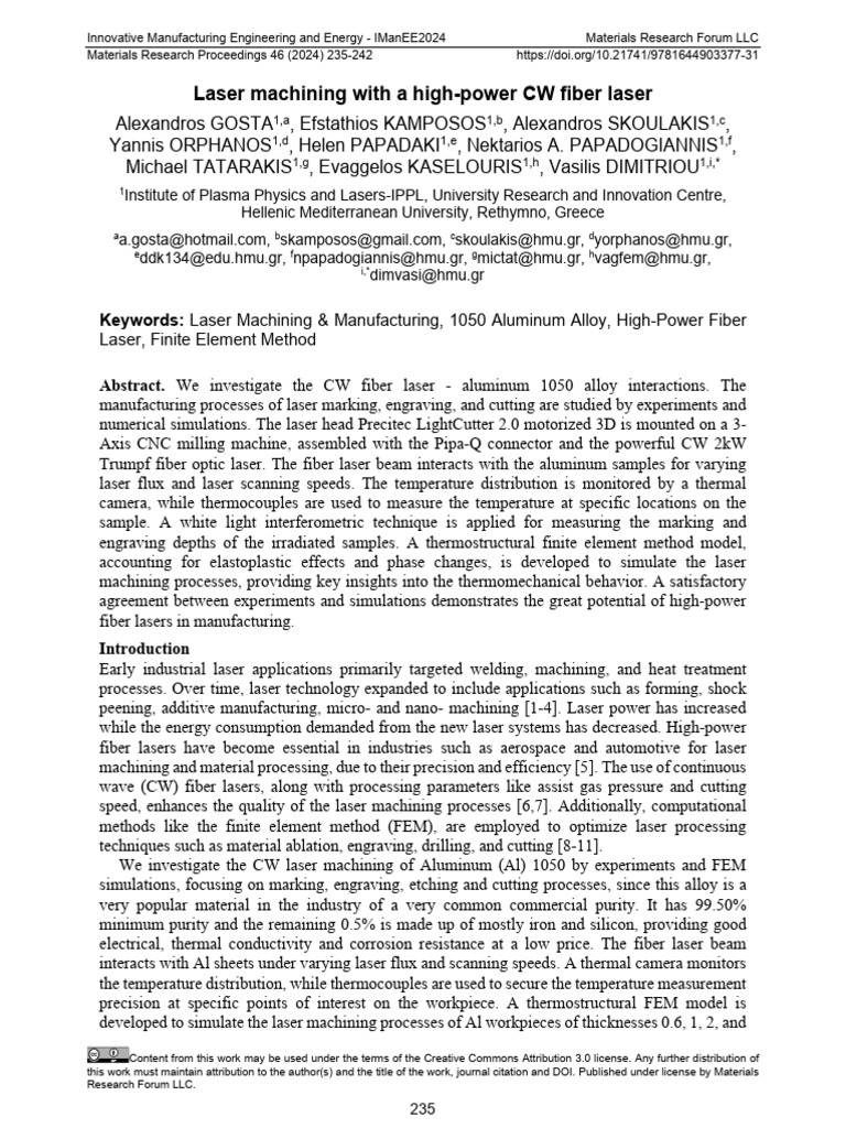 Laser Machining With A High-Power CW Fiber Laser | PDF | Deformation ...