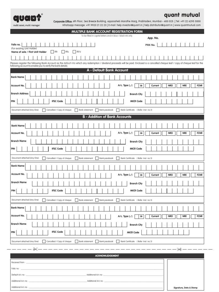 Multiple Bank Account Registration Form | PDF | Cheque | Financial Services