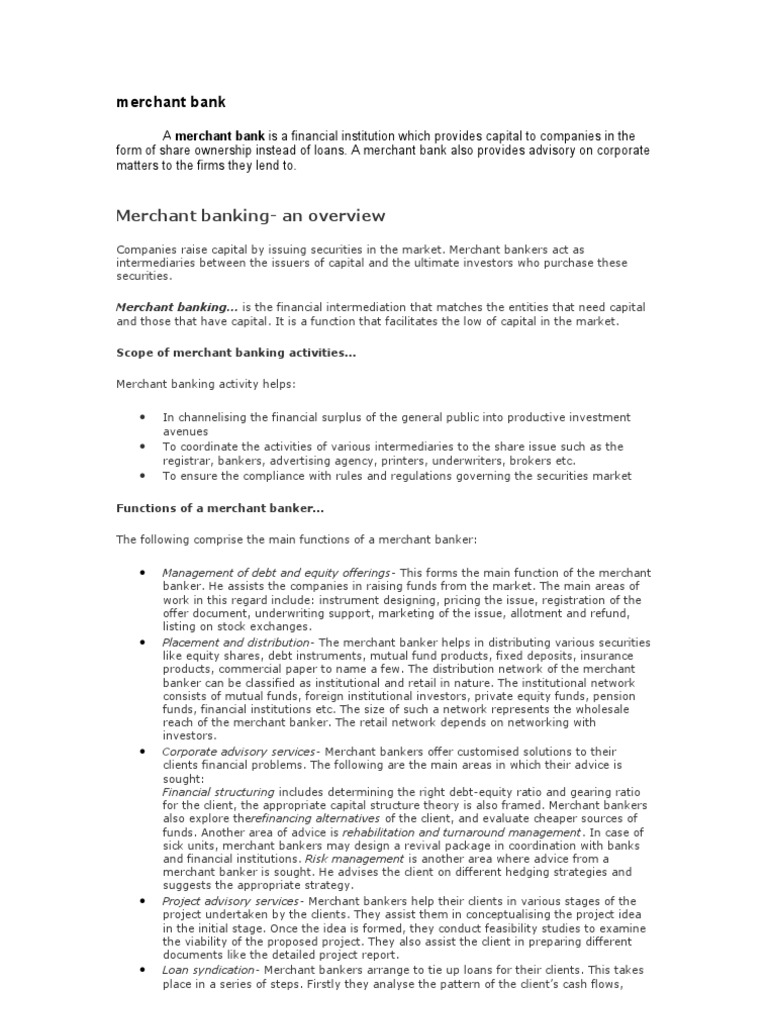 Merchant Bank PDF Mergers And Acquisitions Lease
