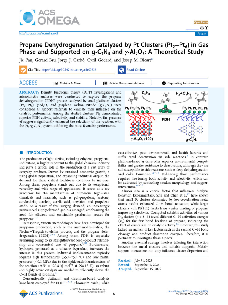 Propane Dehydrogenation with Pt Clusters | PDF | Catalysis | Adsorption