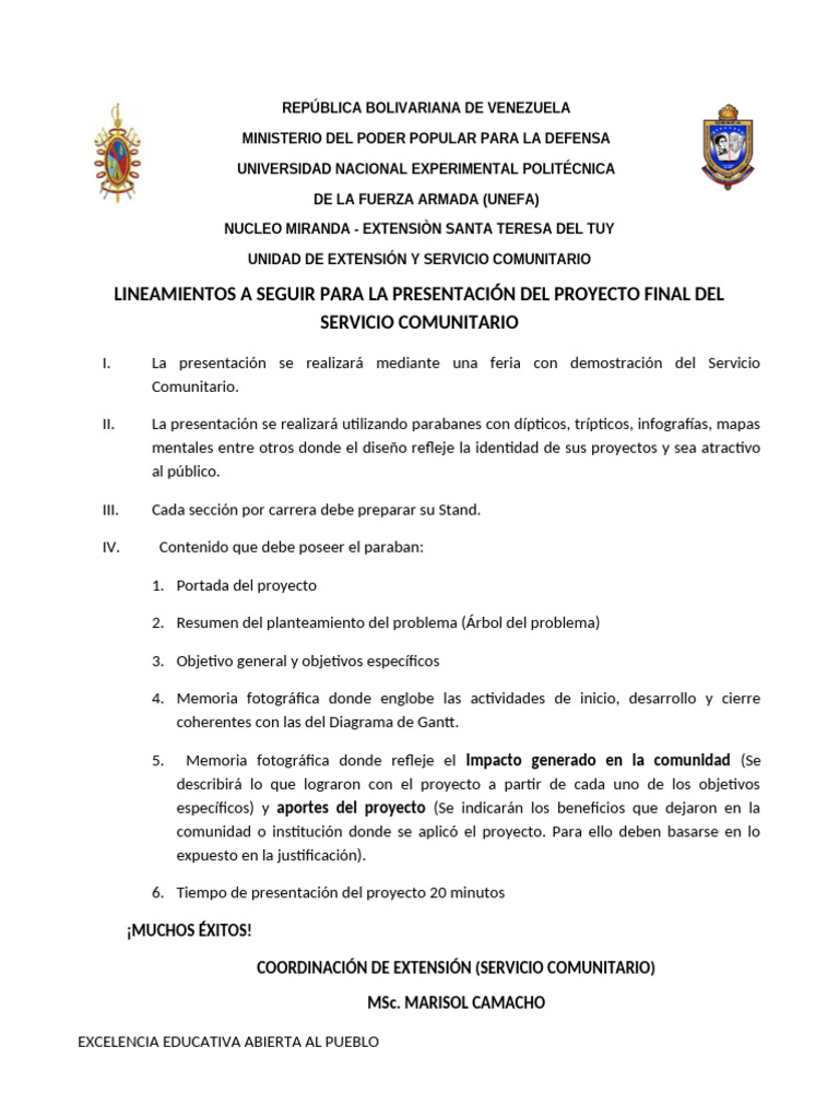 Lineamientos para Proyecto de Servicio Comunitario | PDF