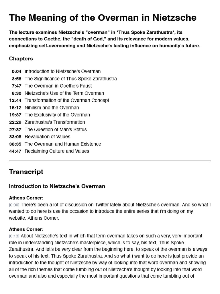 Understanding Nietzsche's Overman Concept | PDF | Thus Spoke ...