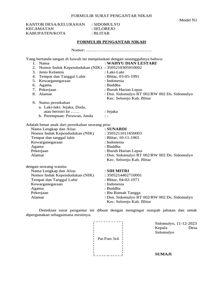 Formulir Nikah Pria | PDF