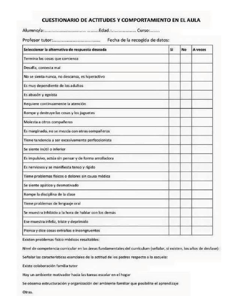 Cuestionario Comportamiento en El Aula | PDF
