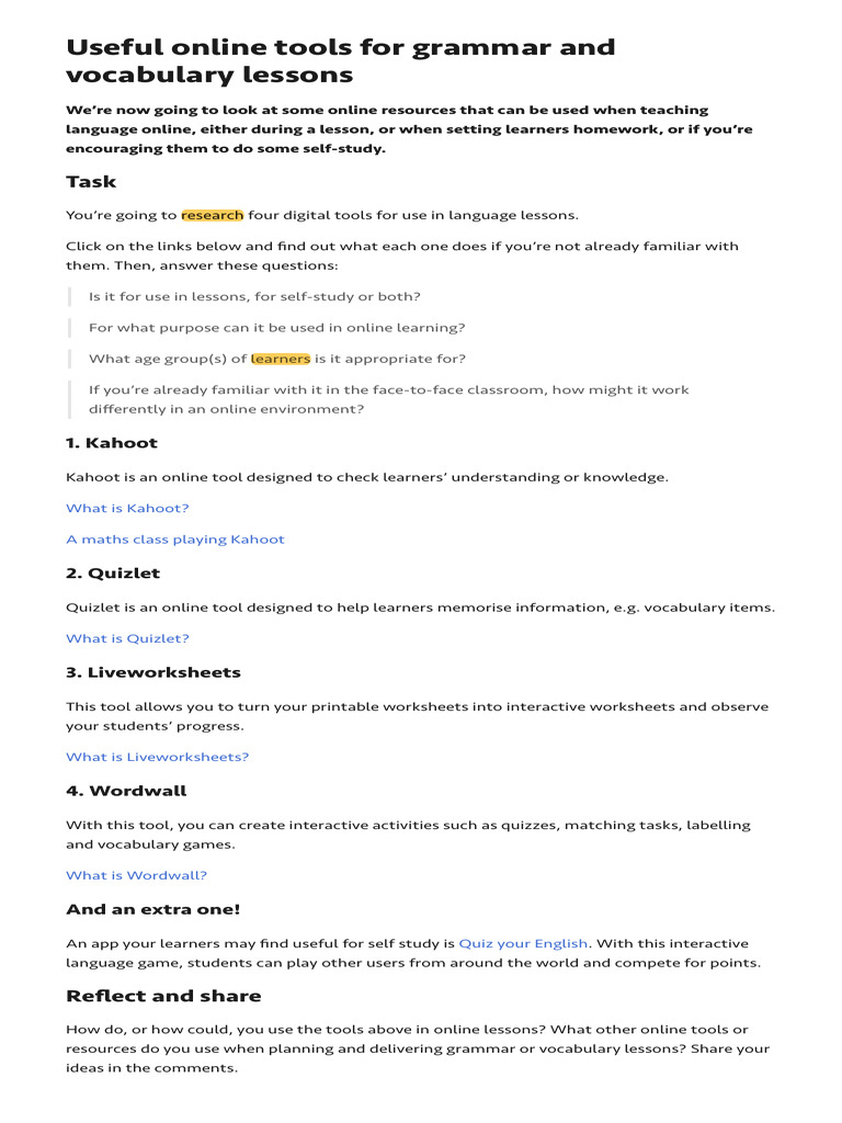 Useful Online Tools ESL | PDF