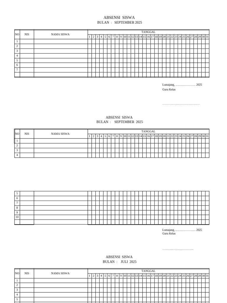 Absensi Siswa September 2025 | PDF