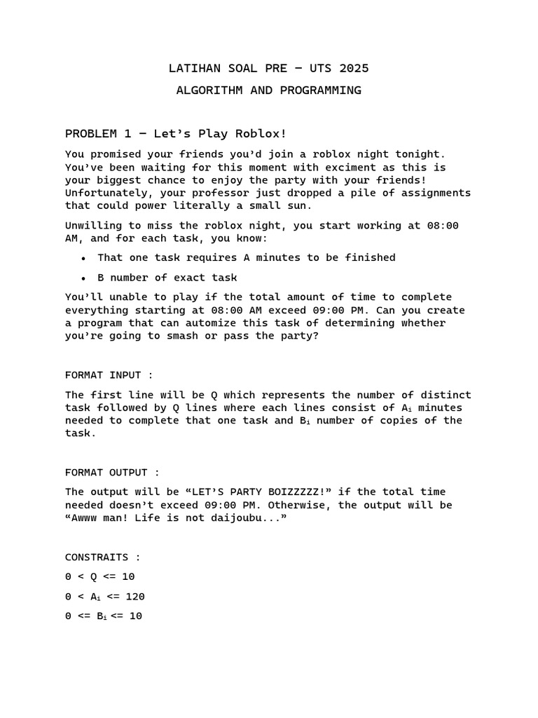 Pre-UTS 2025: Algorithm Challenges | PDF | Applied Mathematics | Algorithms