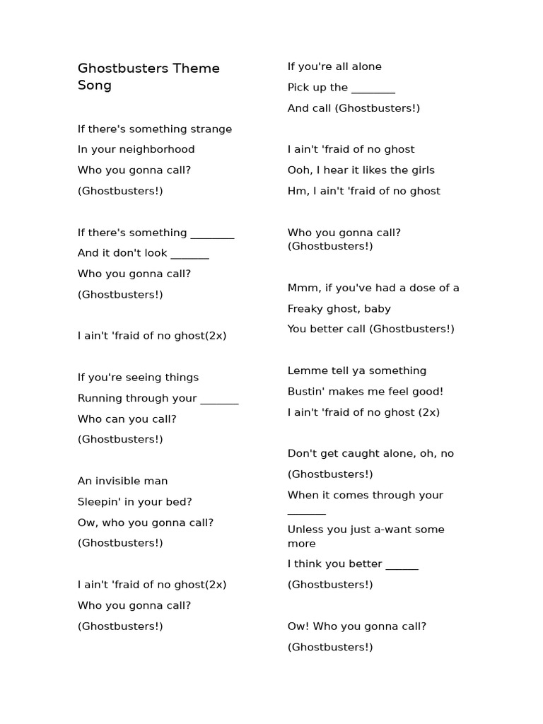 Ghostbusters Theme Song Lyrics | PDF