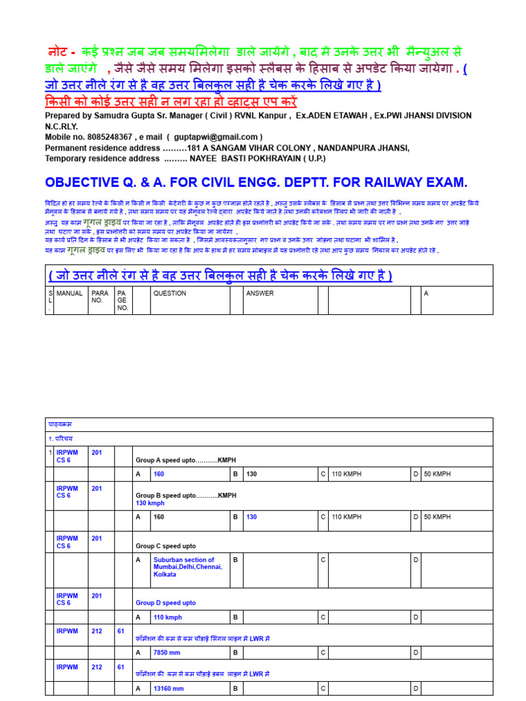 4 Objective Sheet For Civil Engg. Deptt. For Railway Exam | PDF