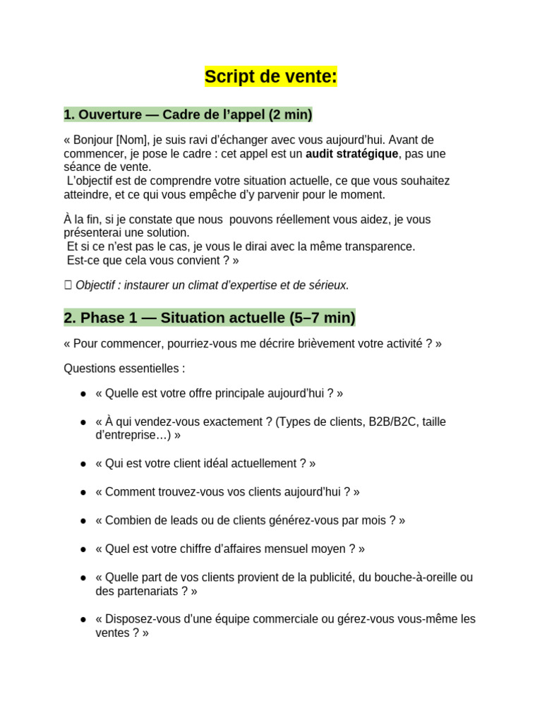 Script d'audit stratégique de vente | PDF
