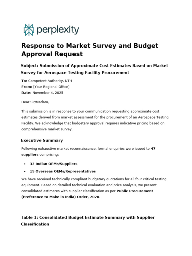 Response To Market Survey and Budget Approval Requ | PDF | Procurement