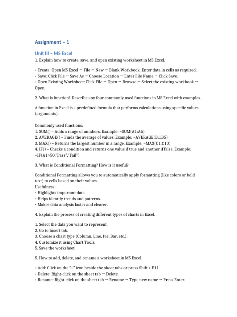Assignment MS Excel PowerPoint Access | PDF | Microsoft Excel ...