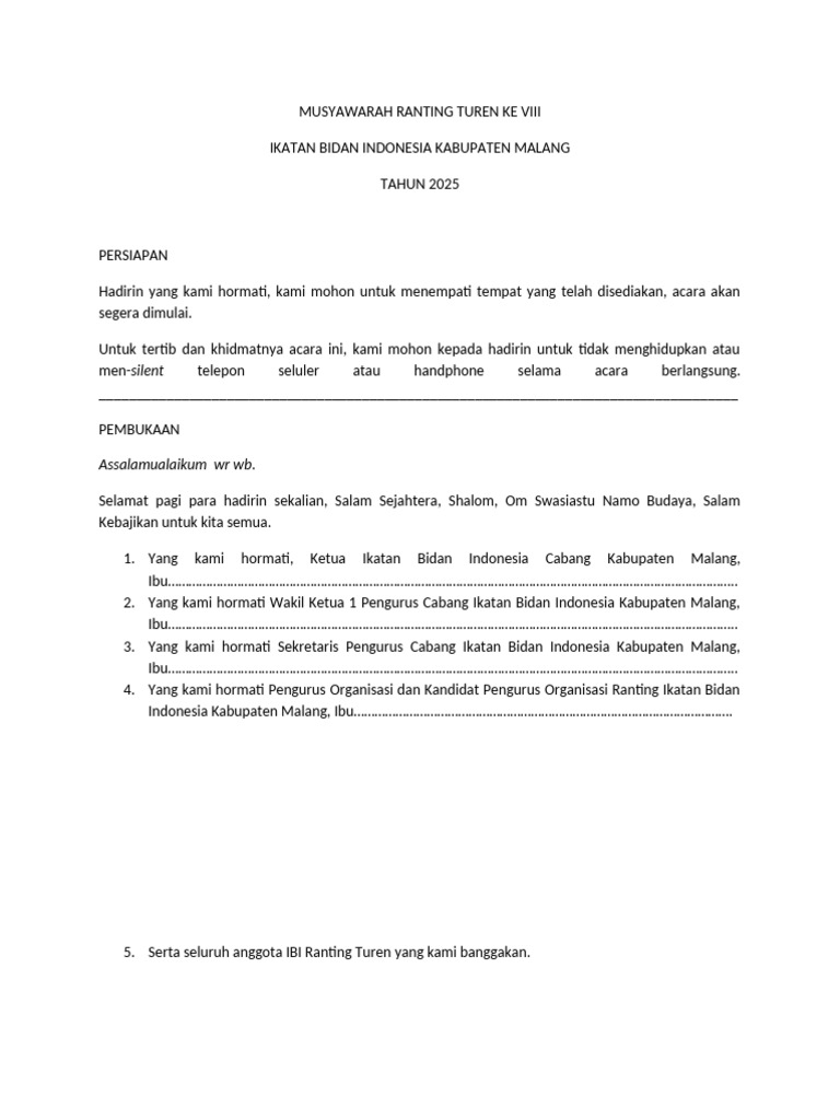 Musyawarah Ranting IBI Turen VIII 2025 | PDF