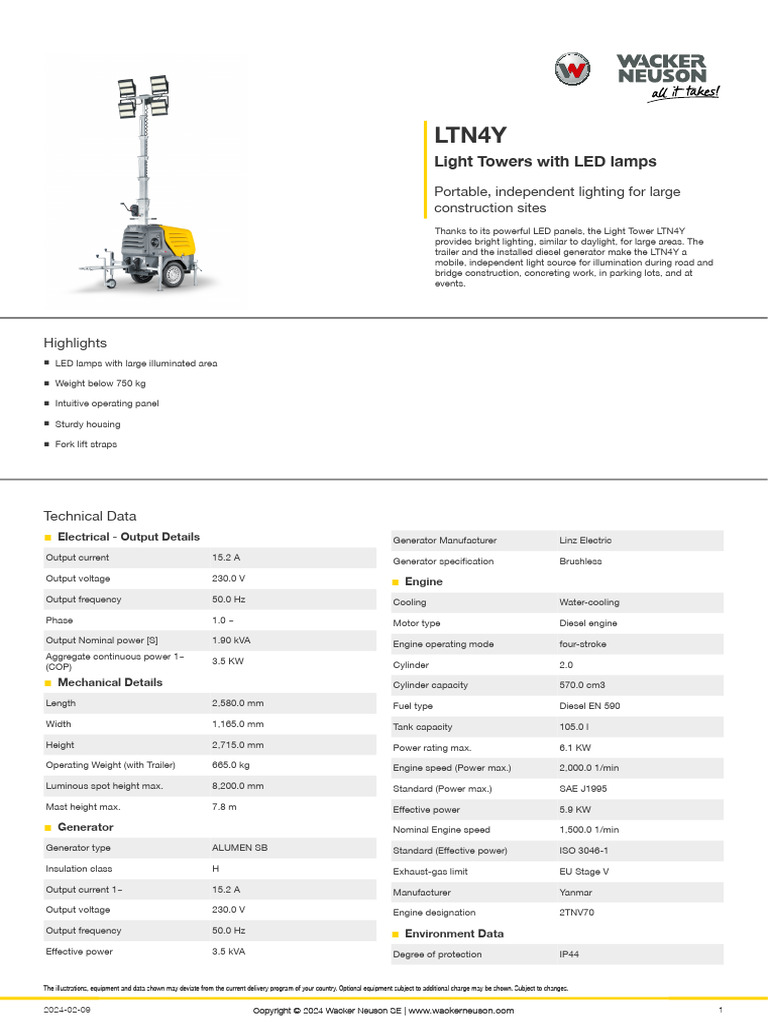 LED Light Tower LTN4Y Specifications | PDF | Mains Electricity ...