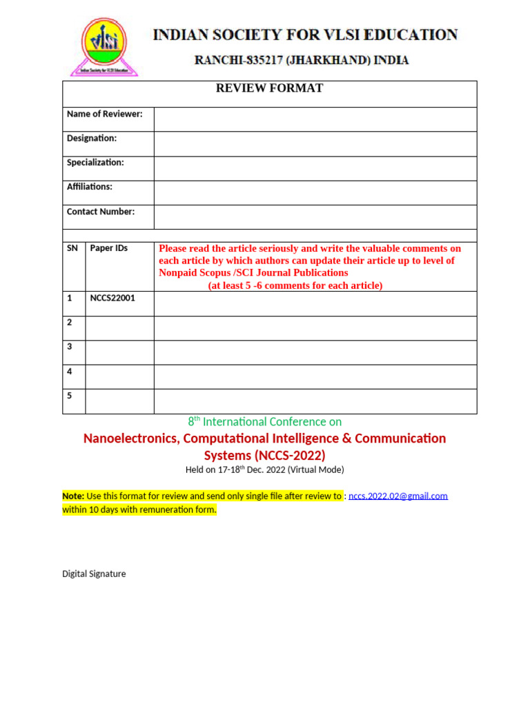 Reviewer Guidelines for NCCS-2022 Papers | PDF