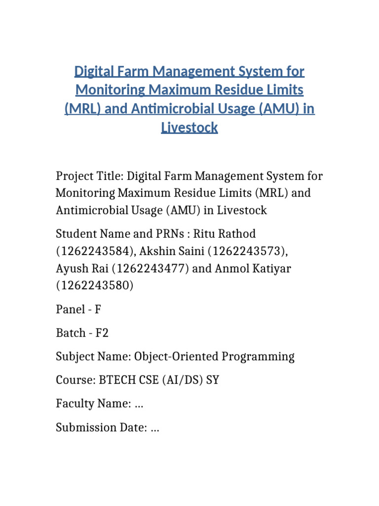 Digital Farm Management for MRL & AMU | PDF | Object Oriented ...