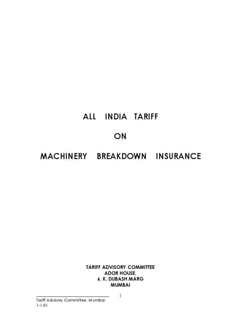 All India Tariff ON Machinery Breakdown Insurance PDF Indemnity